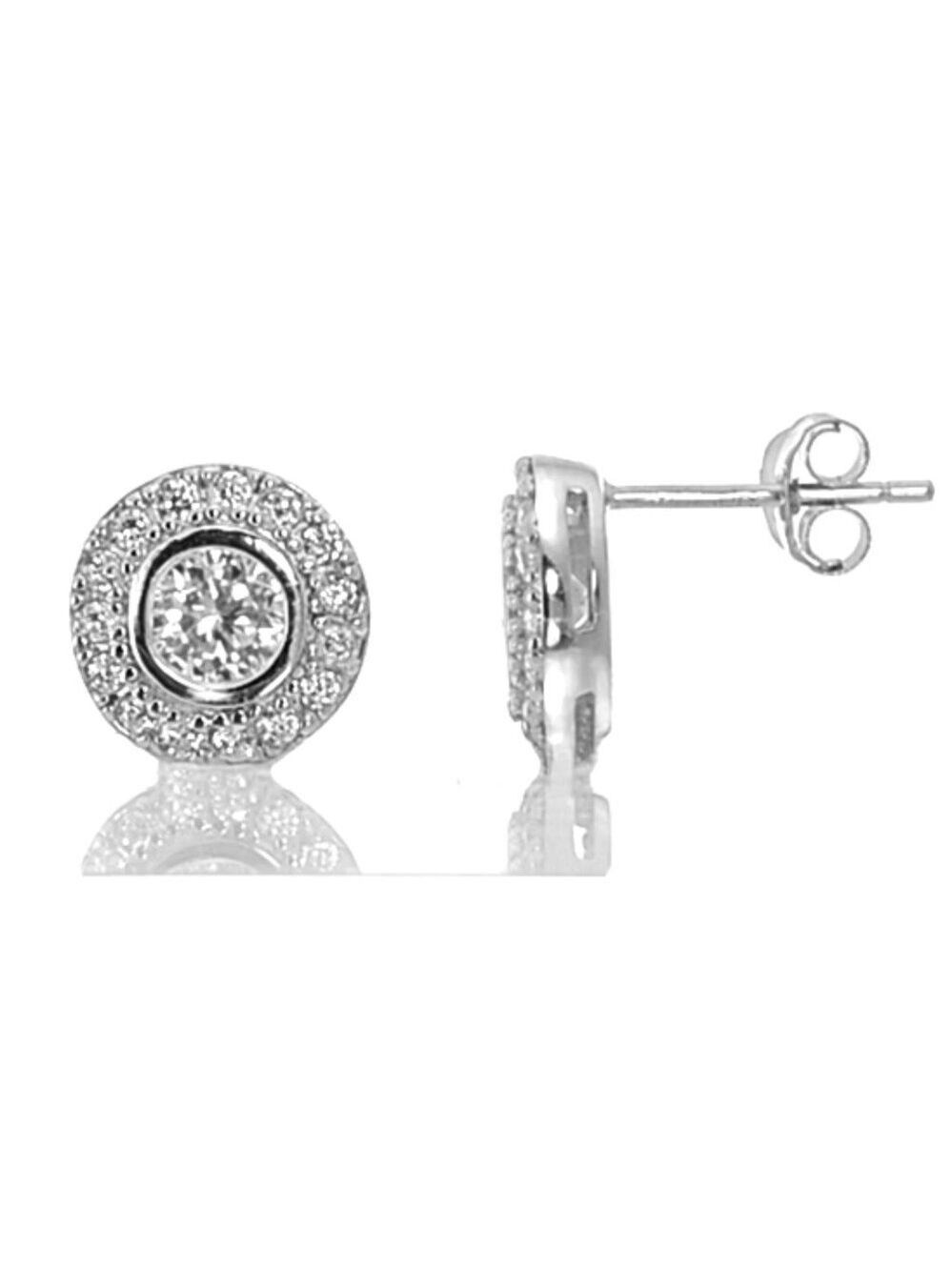 Sterling Silver Micro Pave White Clear CZ Stud Earrings